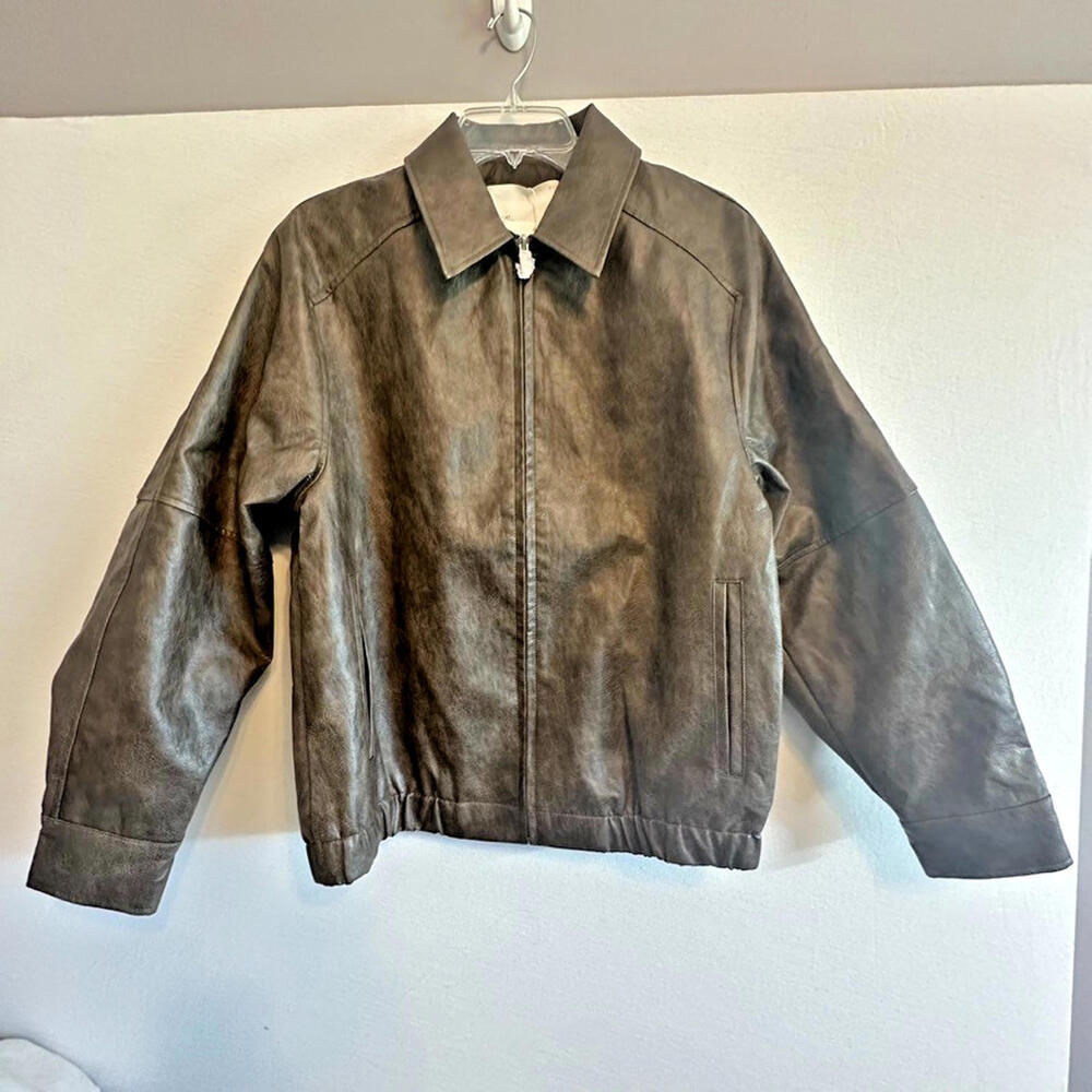 OAK+FORT Bomber Leather Zip Jacket - Brown